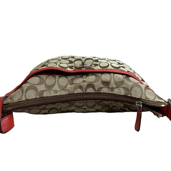 Auth Used COACH Crossbody Shoulder Hobo Bag Canvas Leather Outer Pocket Logo C - Picture 6 of 12